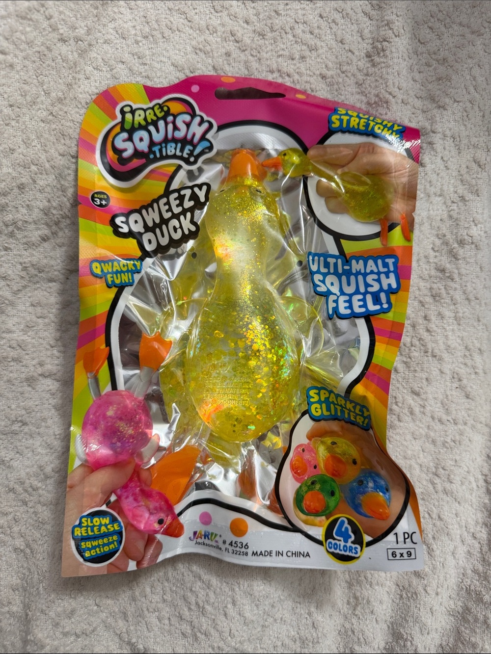 IRRE-SQUISH-TIBLE SQWEEZY YELLOW DUCK GLITTER SPARKLE SLOW RELEASE!